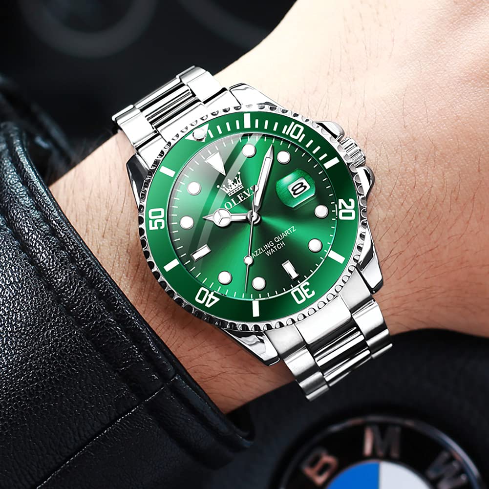 Foto 4 pulgar | Reloj Olevs De Acero Inoxidable Verde Y Plateado Para Hombre - Venta Internacional.