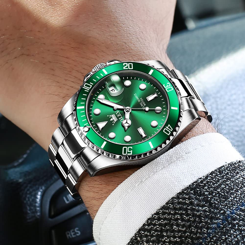 Foto 5 pulgar | Reloj Olevs De Acero Inoxidable Verde Y Plateado Para Hombre - Venta Internacional.