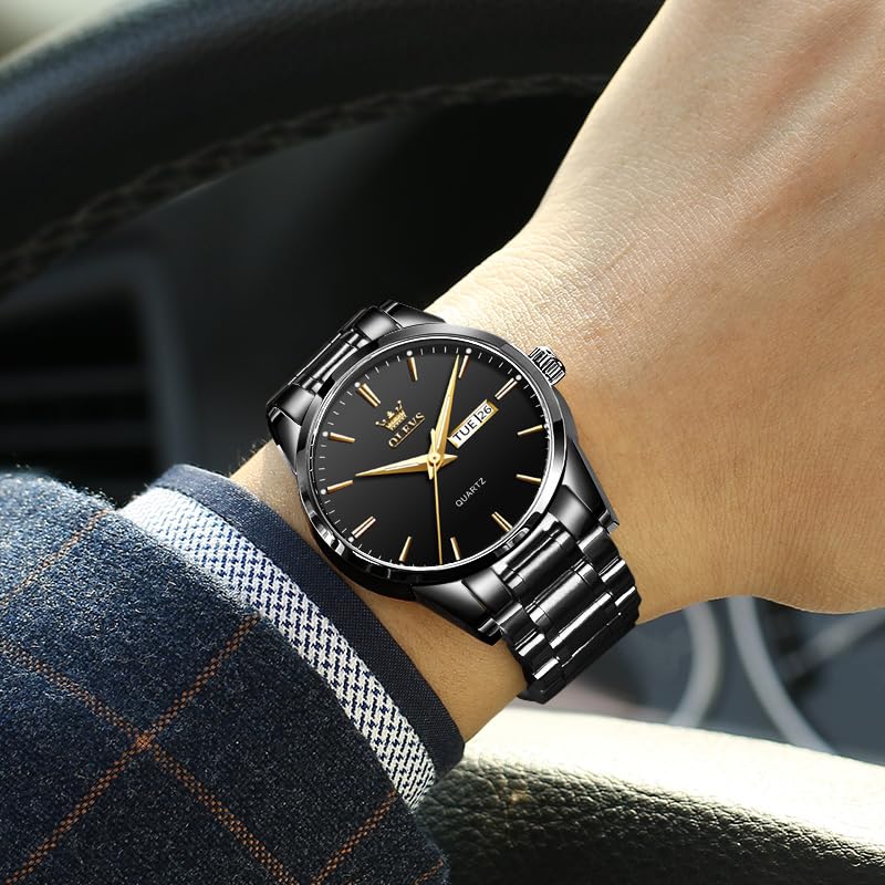 Foto 3 pulgar | Reloj Olevs Negro De Acero Inoxidable Impermeable Para Hombre - Venta Internacional.