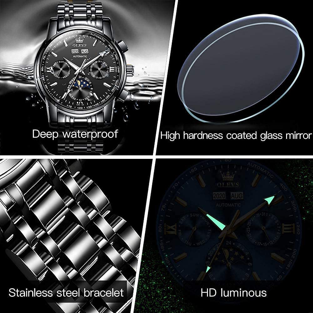 Foto 7 pulgar | Reloj Olevs Automatic Auto Winding Moon Phase Para Hombre - Venta Internacional.