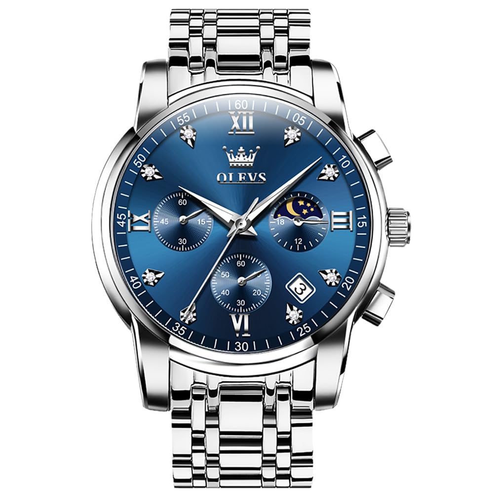 Reloj Olevs Silver Para Hombre Con Esfera Azul De Acero Inoxidable - Venta Internacional.