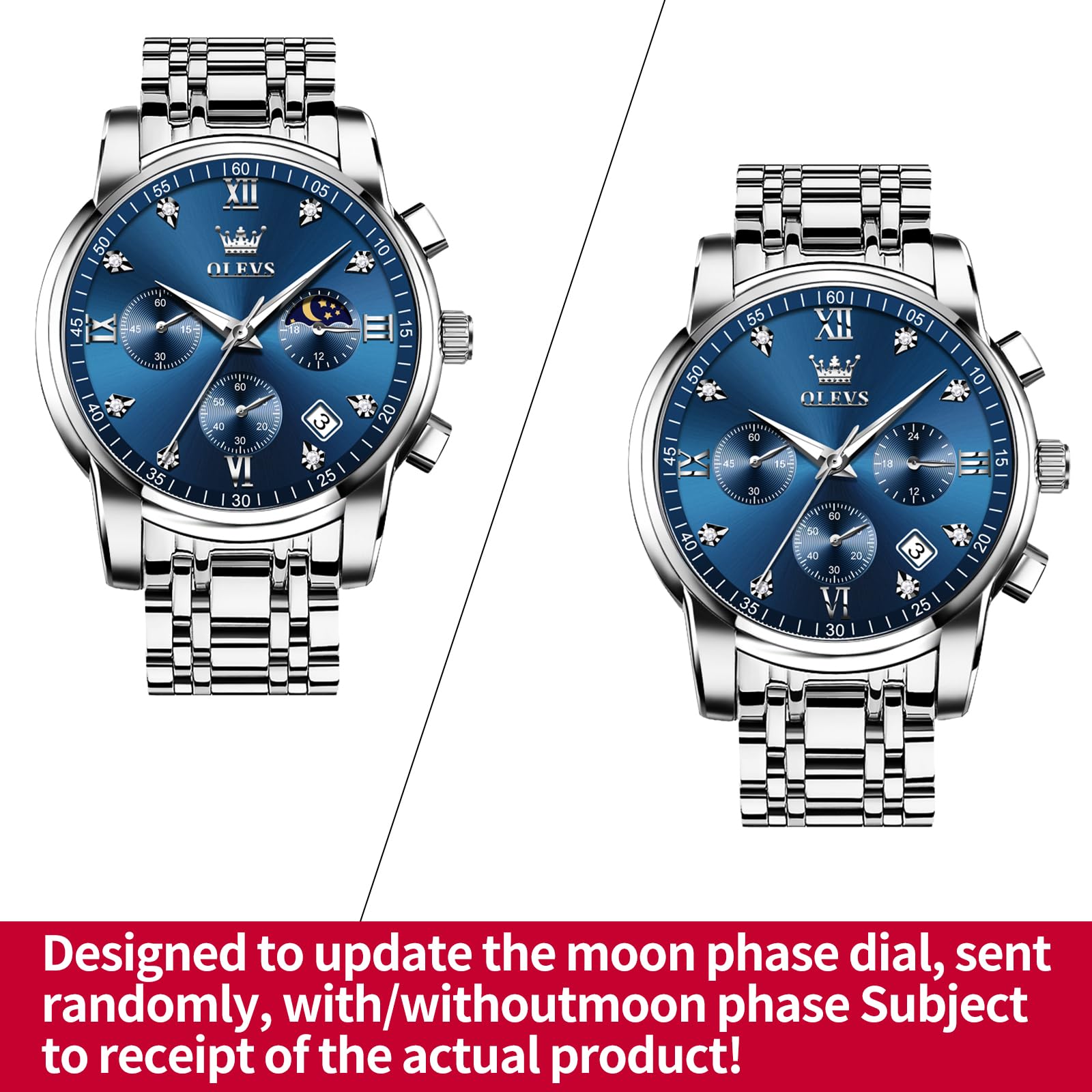 Foto 3 pulgar | Reloj Olevs Silver Para Hombre Con Esfera Azul De Acero Inoxidable - Venta Internacional.