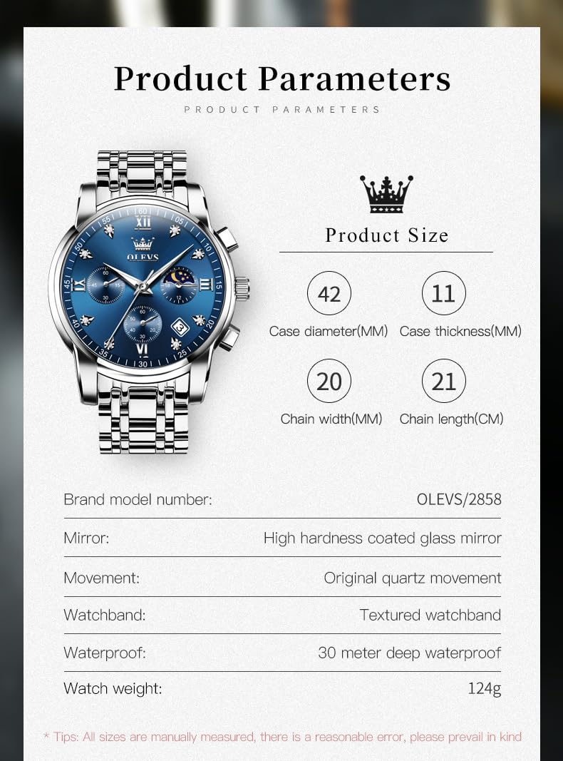 Foto 7 pulgar | Reloj Olevs Silver Para Hombre Con Esfera Azul De Acero Inoxidable - Venta Internacional.