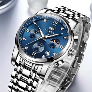 Foto 7 | Reloj Olevs Silver Para Hombre Con Esfera Azul De Acero Inoxidable - Venta Internacional.