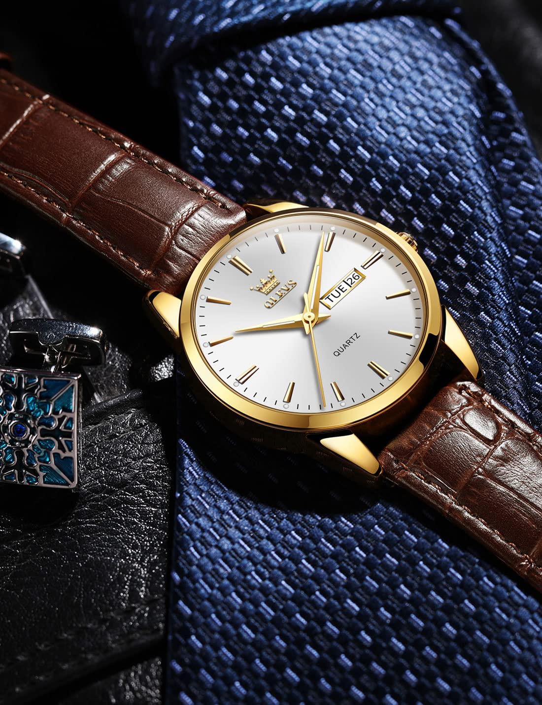 Foto 5 pulgar | Reloj Olevs Brown Leather Classic Analog Quartz Para Hombre - Venta Internacional.