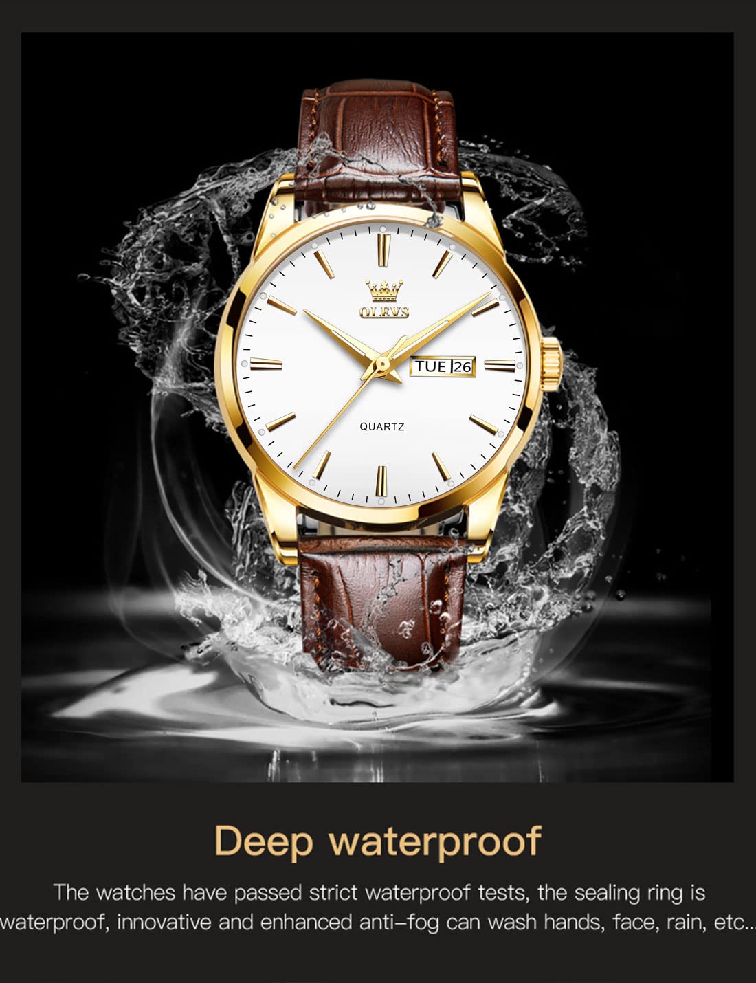 Foto 6 pulgar | Reloj Olevs Brown Leather Classic Analog Quartz Para Hombre - Venta Internacional.