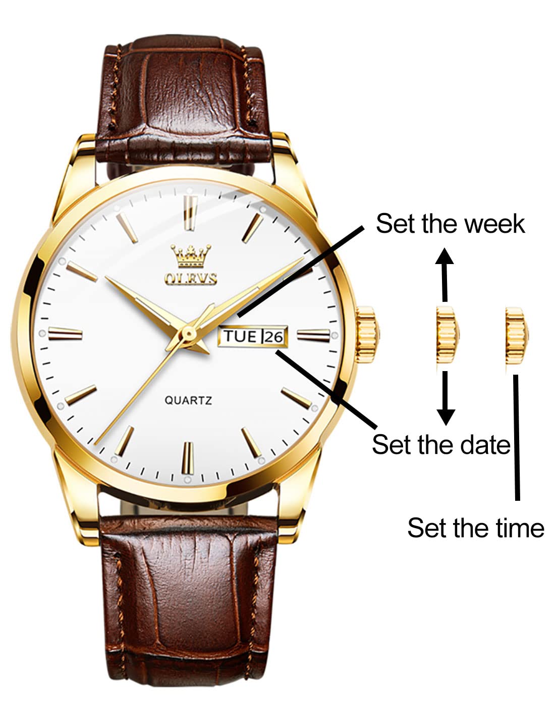 Foto 7 pulgar | Reloj Olevs Brown Leather Classic Analog Quartz Para Hombre - Venta Internacional.