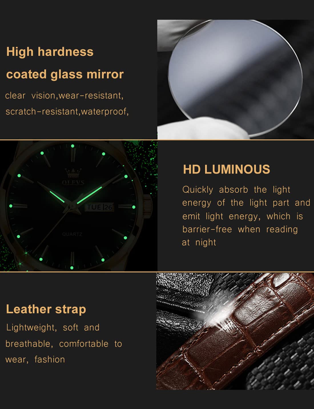 Foto 8 pulgar | Reloj Olevs Brown Leather Classic Analog Quartz Para Hombre - Venta Internacional.