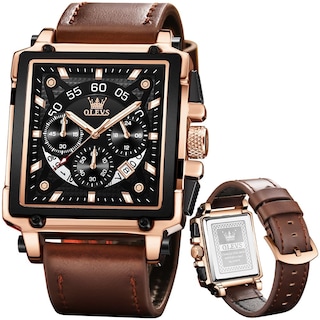 Foto 1 | Reloj Olevs De Cuero Marrón Para Hombre, Cuadrado, A La Moda Clásica - Venta Internacional.