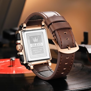 Foto 2 | Reloj Olevs De Cuero Marrón Para Hombre, Cuadrado, A La Moda Clásica - Venta Internacional.