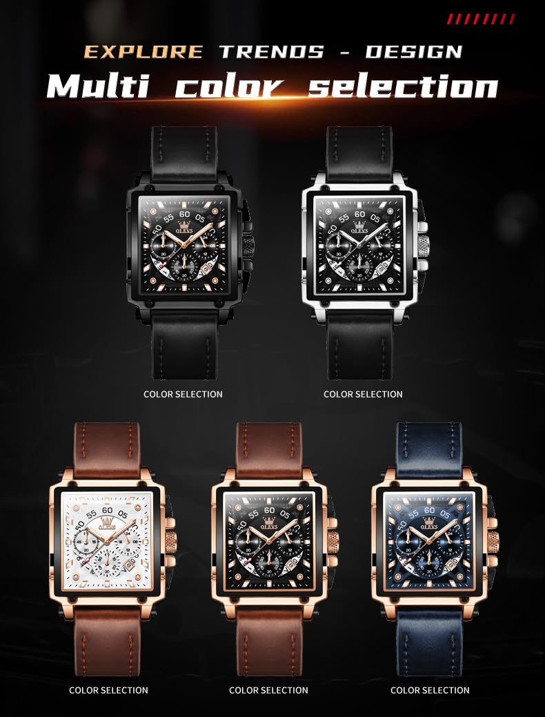 Foto 7 pulgar | Reloj Olevs De Cuero Marrón Para Hombre, Cuadrado, A La Moda Clásica - Venta Internacional.