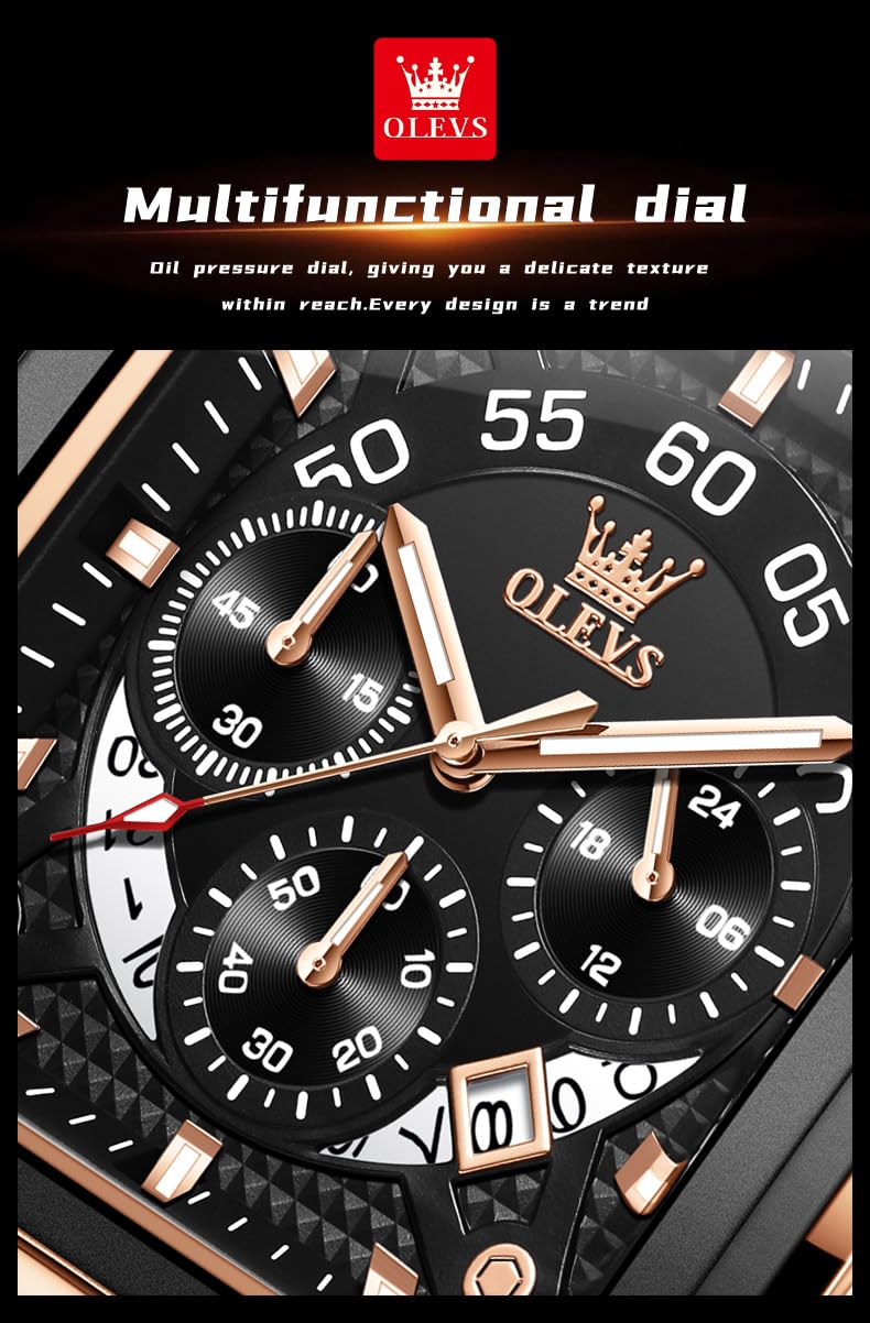 Foto 8 pulgar | Reloj Olevs De Cuero Marrón Para Hombre, Cuadrado, A La Moda Clásica - Venta Internacional.