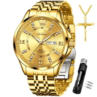 Foto 1 | Reloj Olevs Para Hombre, Acero Inoxidable Dorado, Resistente Al Agua Con Diamante - Venta Internacional.