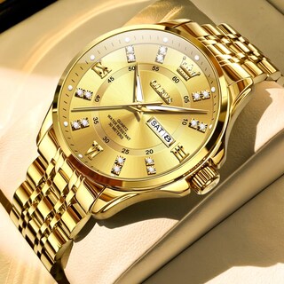Foto 3 | Reloj Olevs Para Hombre, Acero Inoxidable Dorado, Resistente Al Agua Con Diamante - Venta Internacional.