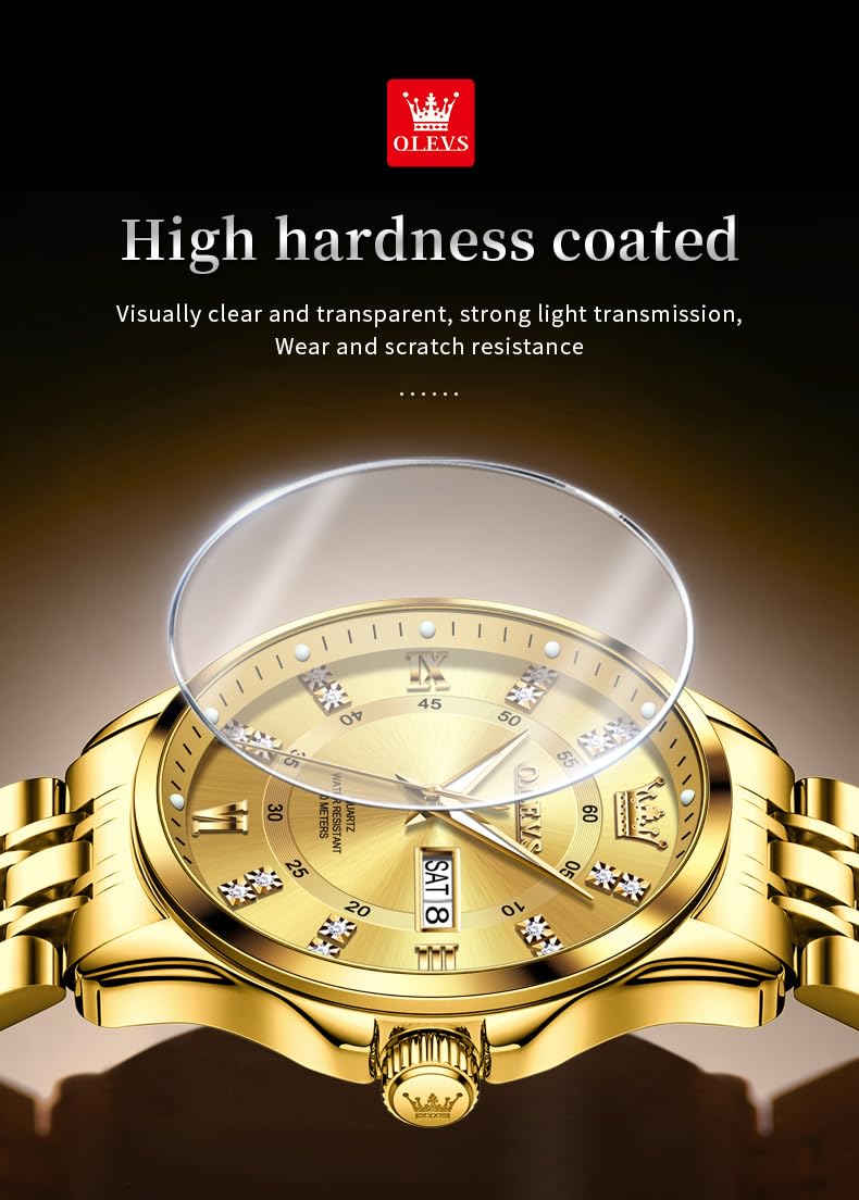 Foto 5 pulgar | Reloj Olevs Para Hombre, Acero Inoxidable Dorado, Resistente Al Agua Con Diamante - Venta Internacional.