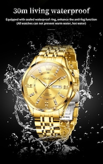 Foto 6 | Reloj Olevs Para Hombre, Acero Inoxidable Dorado, Resistente Al Agua Con Diamante - Venta Internacional.