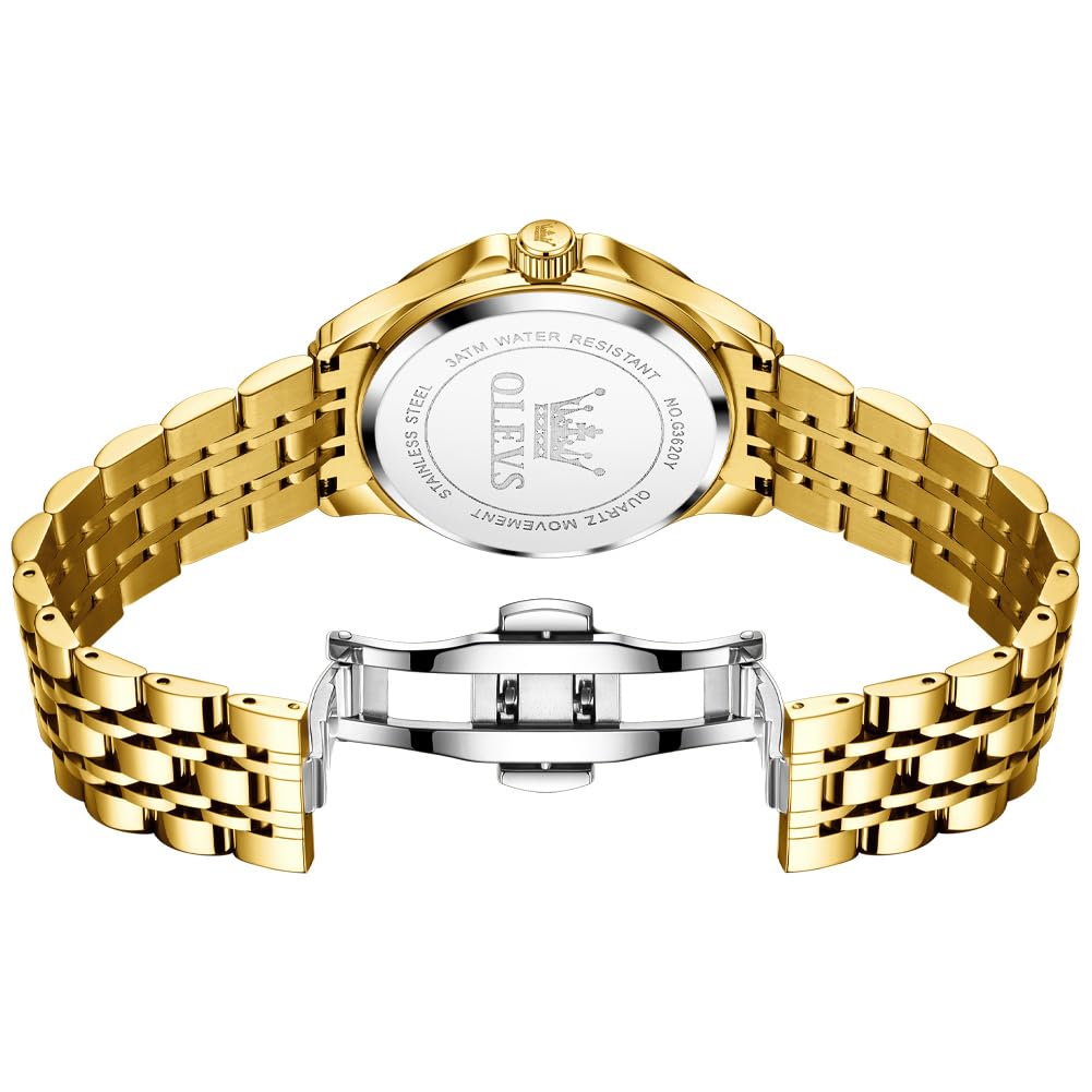 Foto 7 | Reloj Olevs Para Hombre, Acero Inoxidable Dorado, Resistente Al Agua Con Diamante - Venta Internacional.