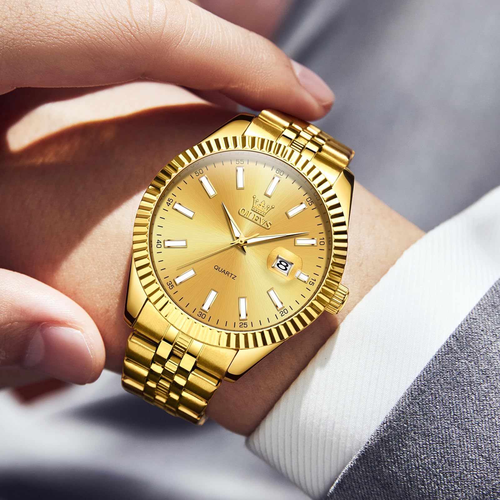 Foto 4 pulgar | Reloj Olevs Gold Para Hombre, Vestido De Negocios Con Cara Grande, Impermeable - Venta Internacional.