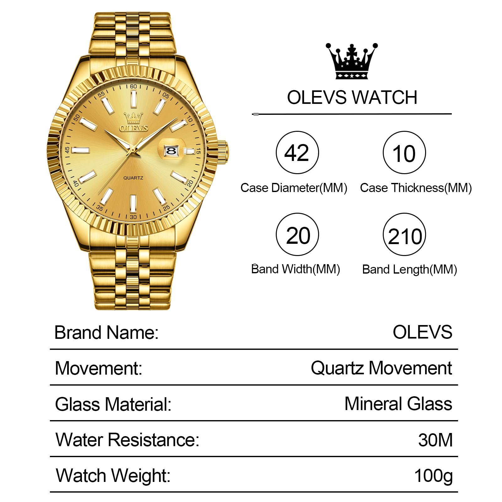 Foto 7 pulgar | Reloj Olevs Gold Para Hombre, Vestido De Negocios Con Cara Grande, Impermeable - Venta Internacional.