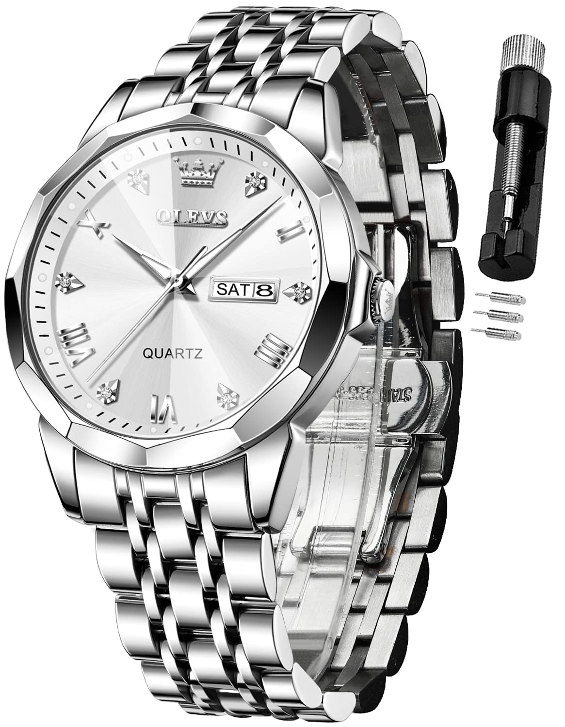 Foto 2 pulgar | Reloj De Pulsera Olevs Para Hombre Analógico De Cuarzo Y Acero Inoxidable - Venta Internacional.