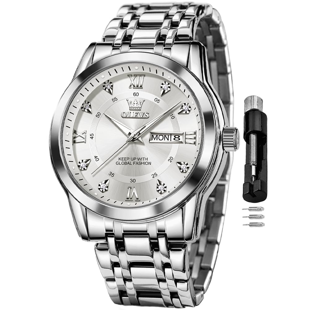 Foto 1 | Reloj Olevs Para Hombre, De Acero Inoxidable Plateado, Impermeable Y Luminoso - Venta Internacional.