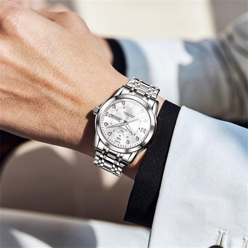 Foto 3 | Reloj Olevs Para Hombre, De Acero Inoxidable Plateado, Impermeable Y Luminoso - Venta Internacional.