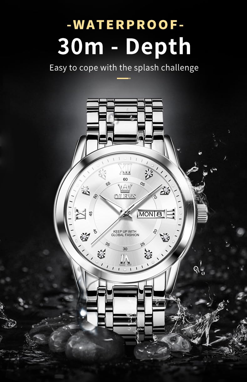 Foto 6 pulgar | Reloj Olevs Para Hombre, De Acero Inoxidable Plateado, Impermeable Y Luminoso - Venta Internacional.