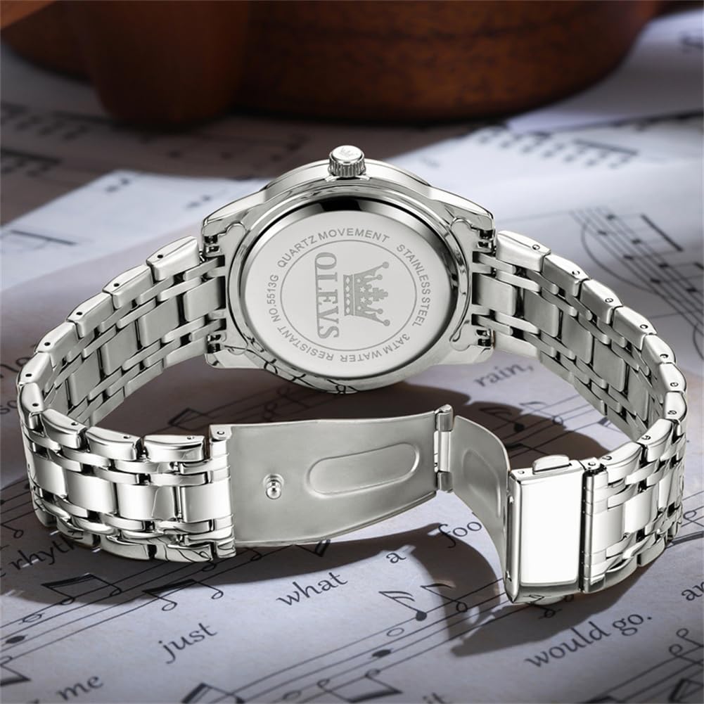 Foto 8 pulgar | Reloj Olevs Para Hombre, De Acero Inoxidable Plateado, Impermeable Y Luminoso - Venta Internacional.