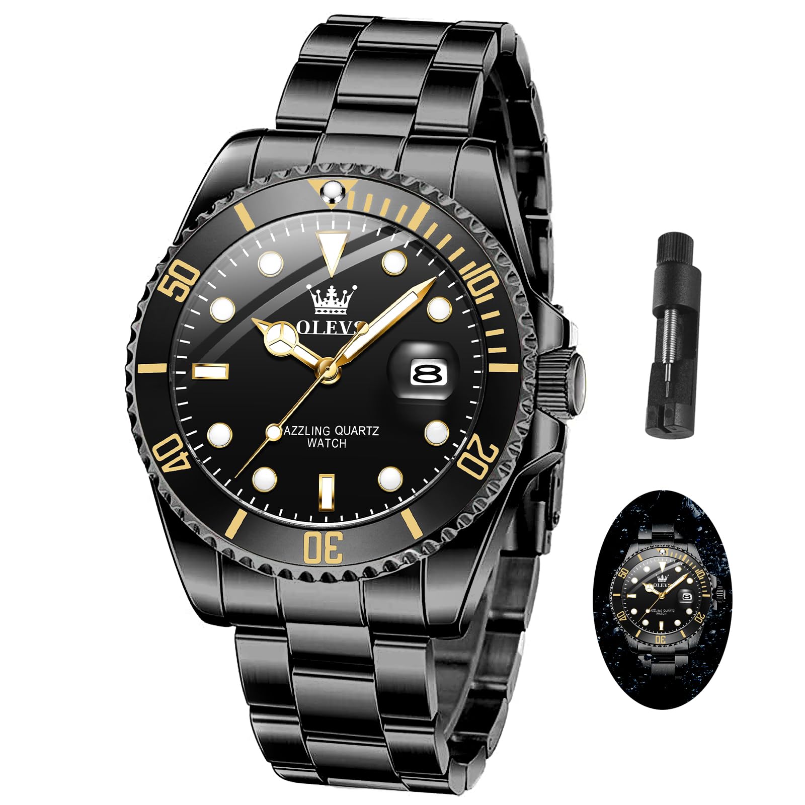 Reloj Olevs Dress Impermeable Para Día Y Fecha Con Esfera Negra Para Hombre - Venta Internacional.