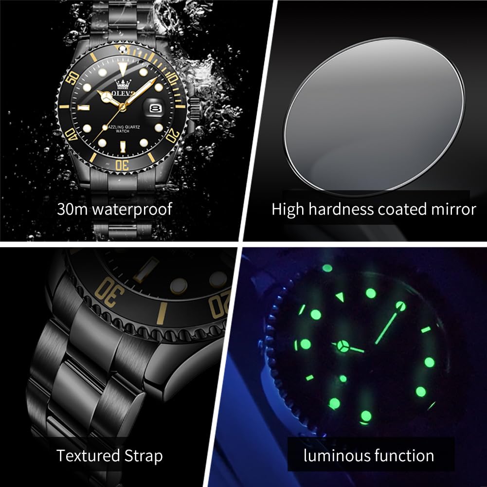 Foto 7 pulgar | Reloj Olevs Dress Impermeable Para Día Y Fecha Con Esfera Negra Para Hombre - Venta Internacional.