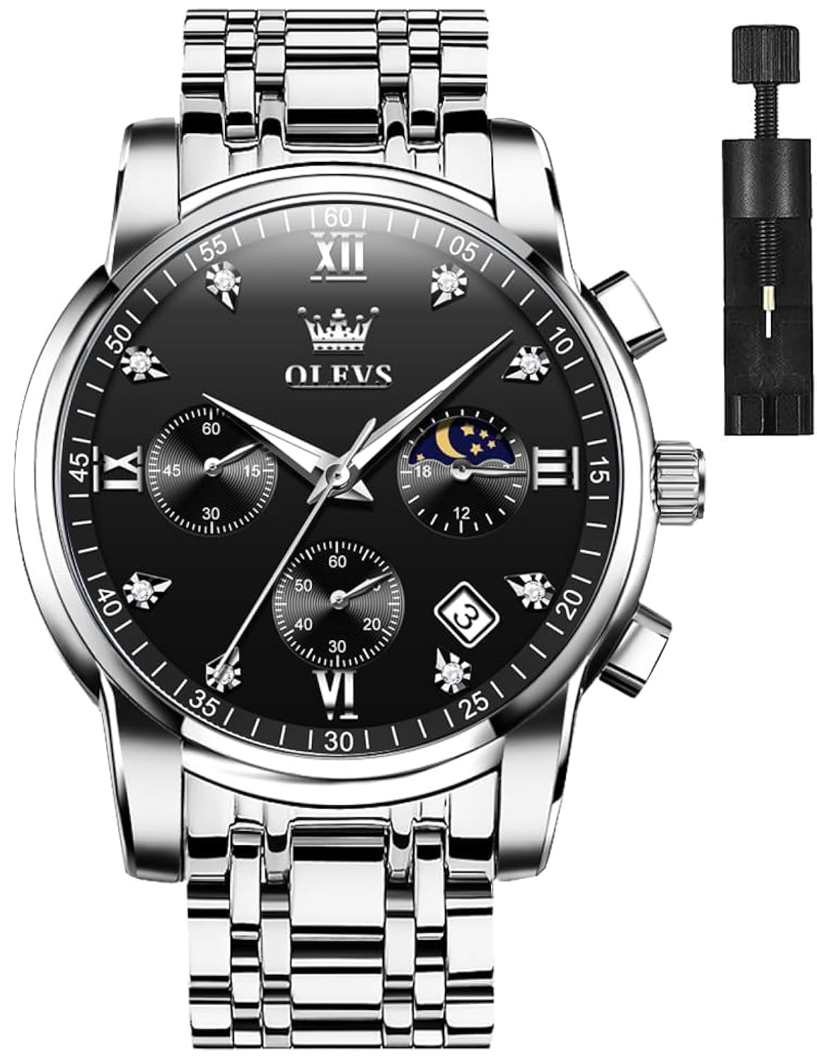 Foto 2 pulgar | Reloj Olevs Silver Chronograph De Acero Inoxidable Para Hombre - Venta Internacional.
