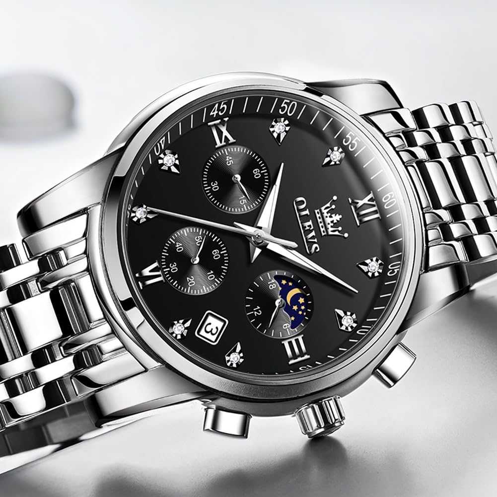 Foto 3 pulgar | Reloj Olevs Silver Chronograph De Acero Inoxidable Para Hombre - Venta Internacional.