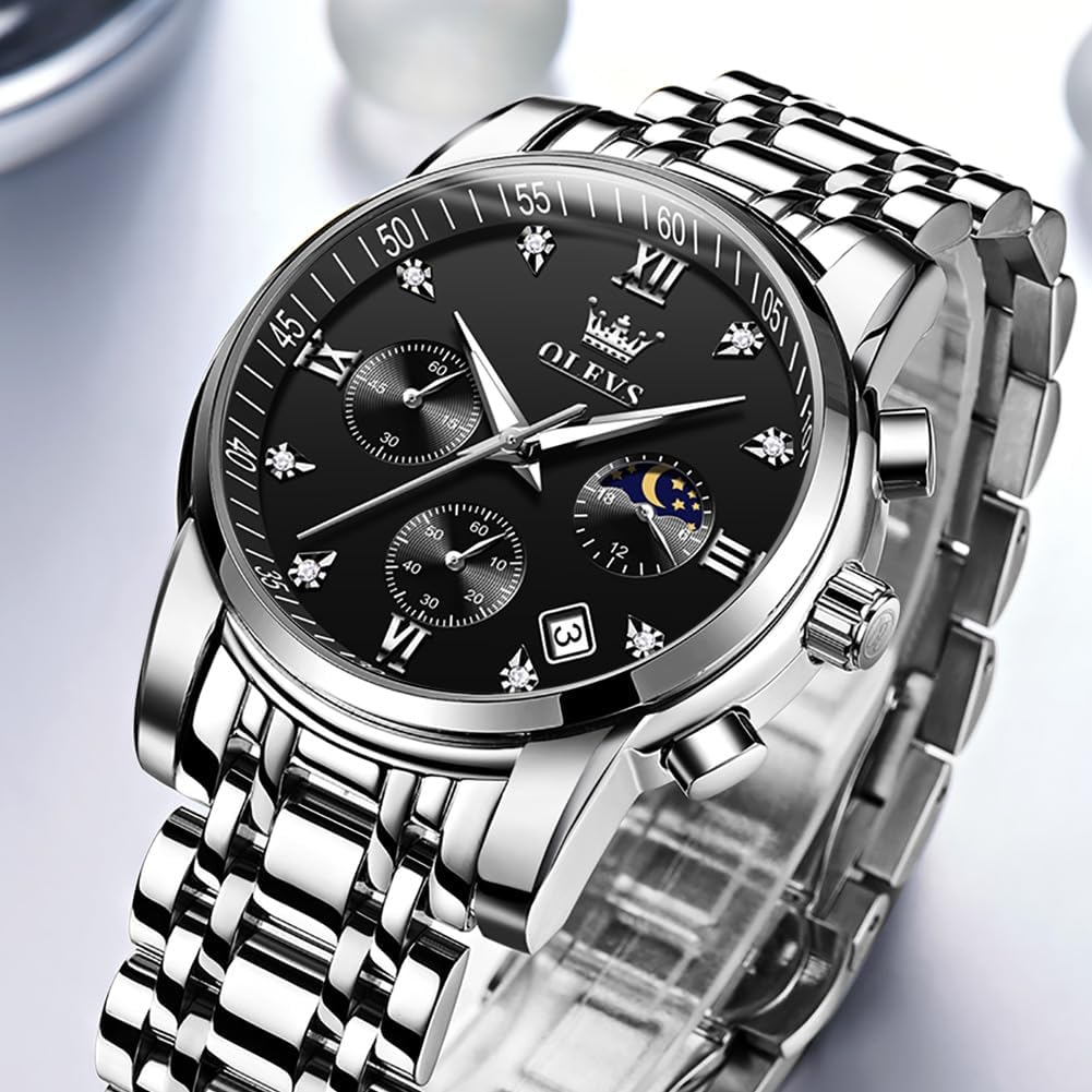 Foto 4 pulgar | Reloj Olevs Silver Chronograph De Acero Inoxidable Para Hombre - Venta Internacional.