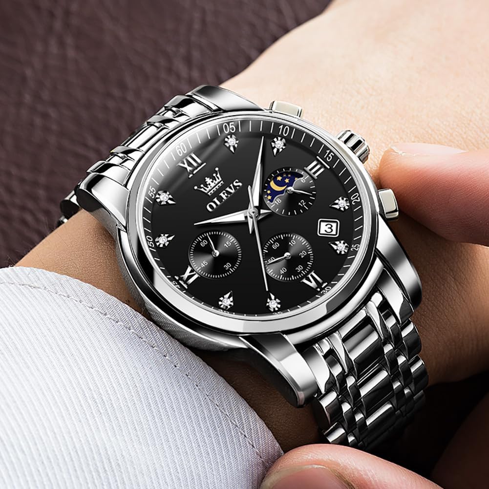 Foto 5 pulgar | Reloj Olevs Silver Chronograph De Acero Inoxidable Para Hombre - Venta Internacional.