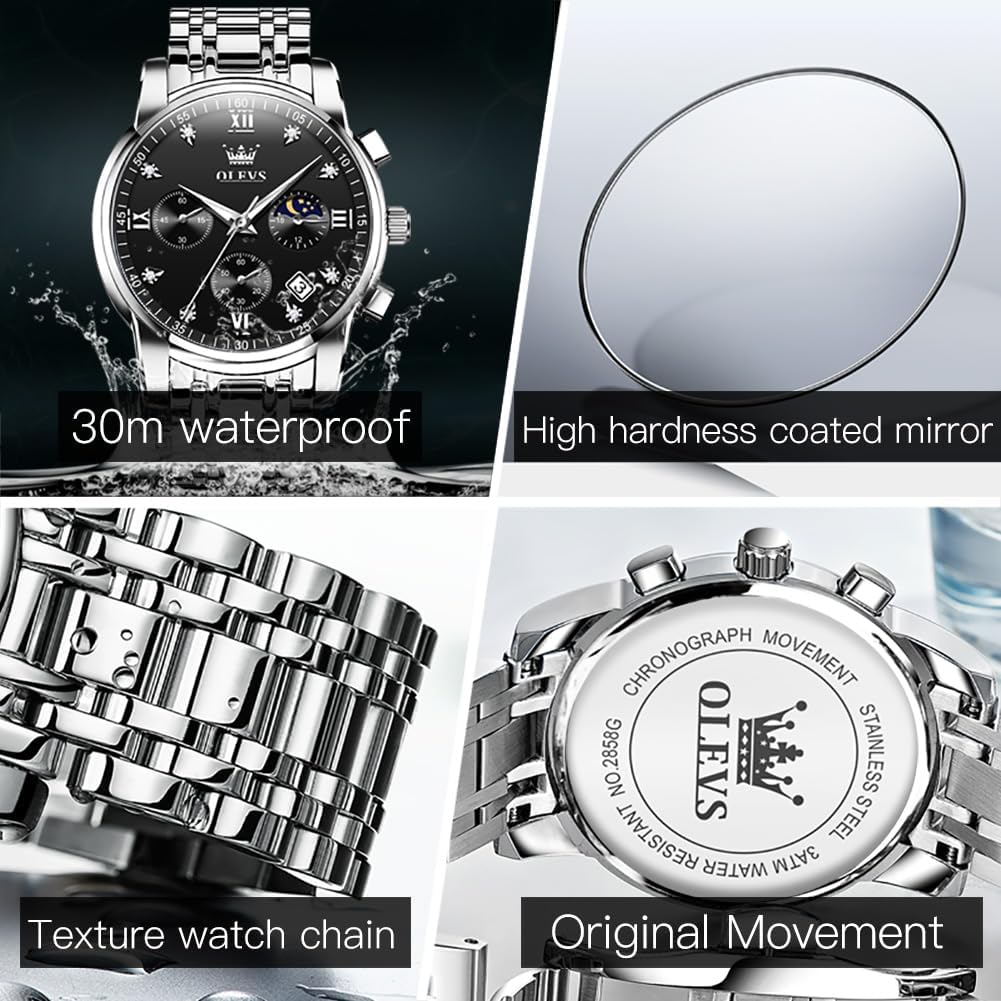 Foto 6 pulgar | Reloj Olevs Silver Chronograph De Acero Inoxidable Para Hombre - Venta Internacional.