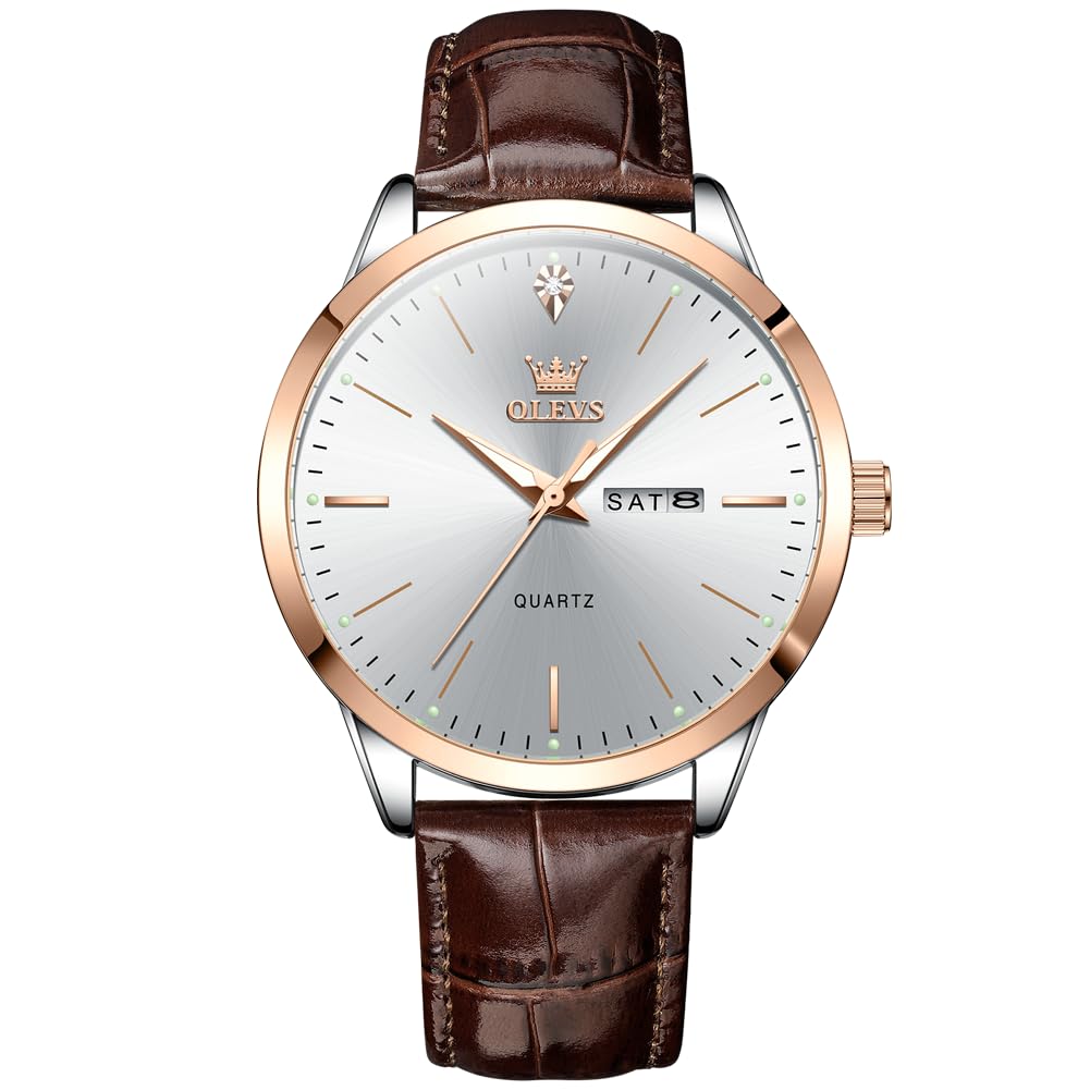Foto 2 pulgar | Reloj Olevs Vestido Clásico De Cuero Marrón Impermeable Para Hombre - Venta Internacional.