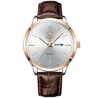 Foto 1 | Reloj Olevs Vestido Clásico De Cuero Marrón Impermeable Para Hombre - Venta Internacional.