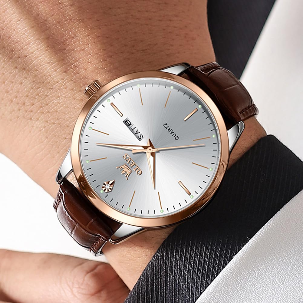 Foto 3 pulgar | Reloj Olevs Vestido Clásico De Cuero Marrón Impermeable Para Hombre - Venta Internacional.
