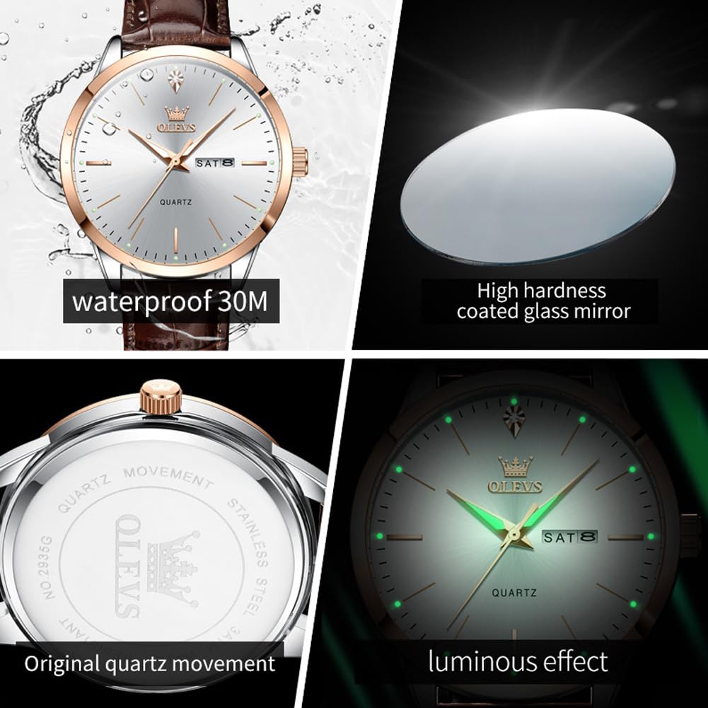 Foto 4 pulgar | Reloj Olevs Vestido Clásico De Cuero Marrón Impermeable Para Hombre - Venta Internacional.