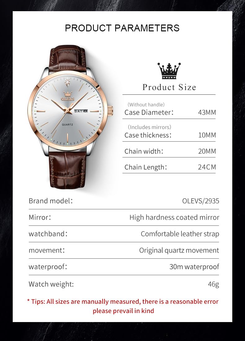 Foto 7 pulgar | Reloj Olevs Vestido Clásico De Cuero Marrón Impermeable Para Hombre - Venta Internacional.