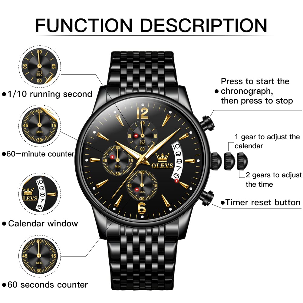 Foto 7 pulgar | Reloj Olevs Chronograph Business Dress Quartz Para Hombre - Venta Internacional.