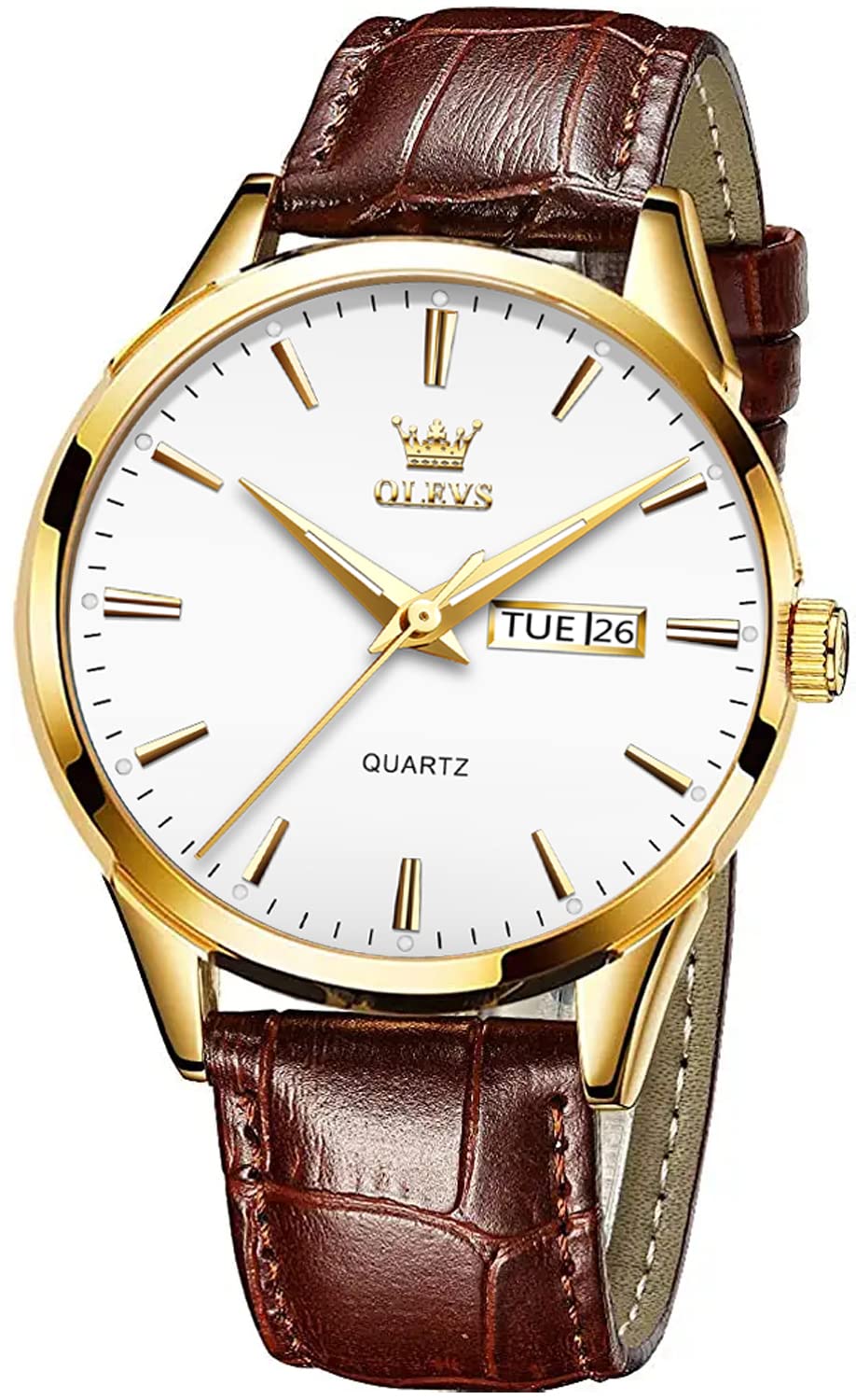 Reloj De Pulsera Olevs Para Hombre, Cuero Marrón, Esfera Blanca, Impermeable - Venta Internacional.