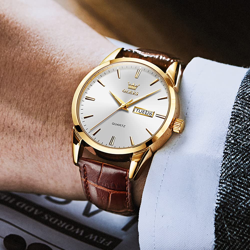 Foto 2 | Reloj De Pulsera Olevs Para Hombre, Cuero Marrón, Esfera Blanca, Impermeable - Venta Internacional.
