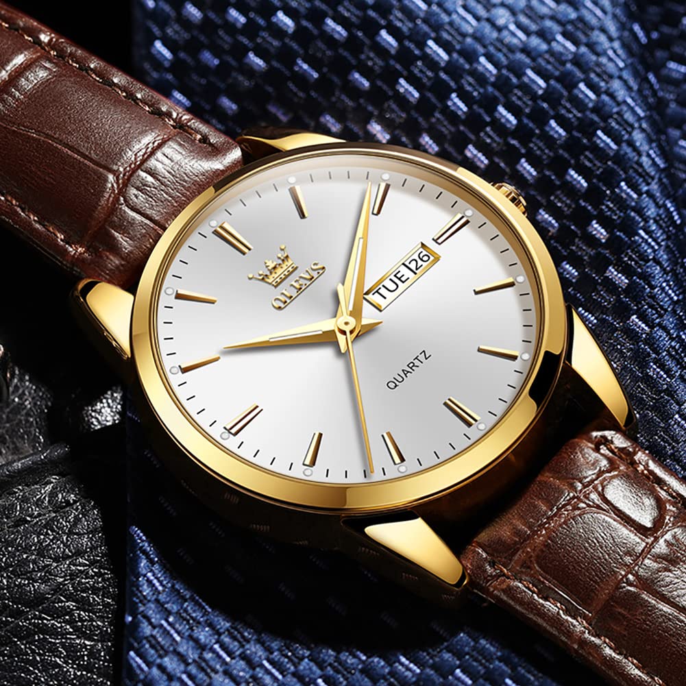 Foto 7 pulgar | Reloj De Pulsera Olevs Para Hombre, Cuero Marrón, Esfera Blanca, Impermeable - Venta Internacional.