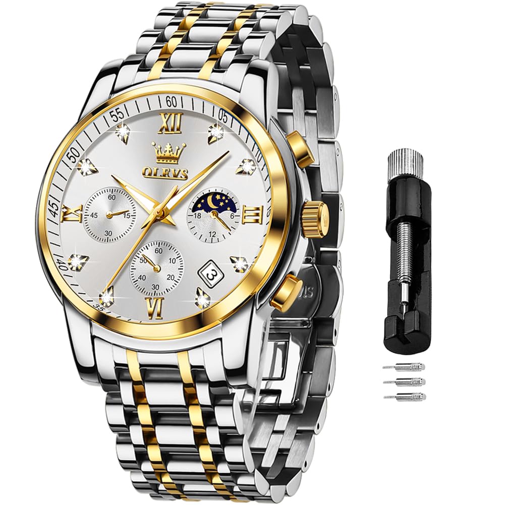 Reloj De Pulsera Olevs Men Chronograph Moon Phase De Acero Inoxidable - Venta Internacional.