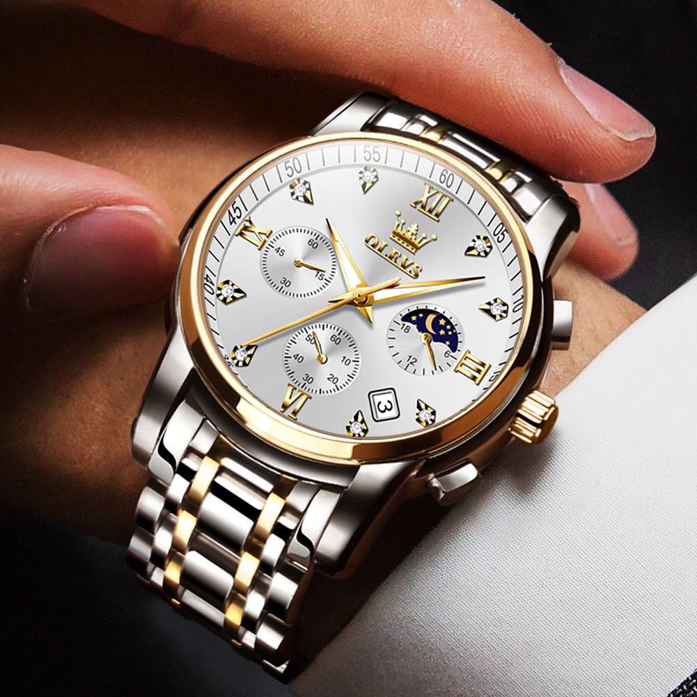 Foto 2 | Reloj De Pulsera Olevs Men Chronograph Moon Phase De Acero Inoxidable - Venta Internacional.