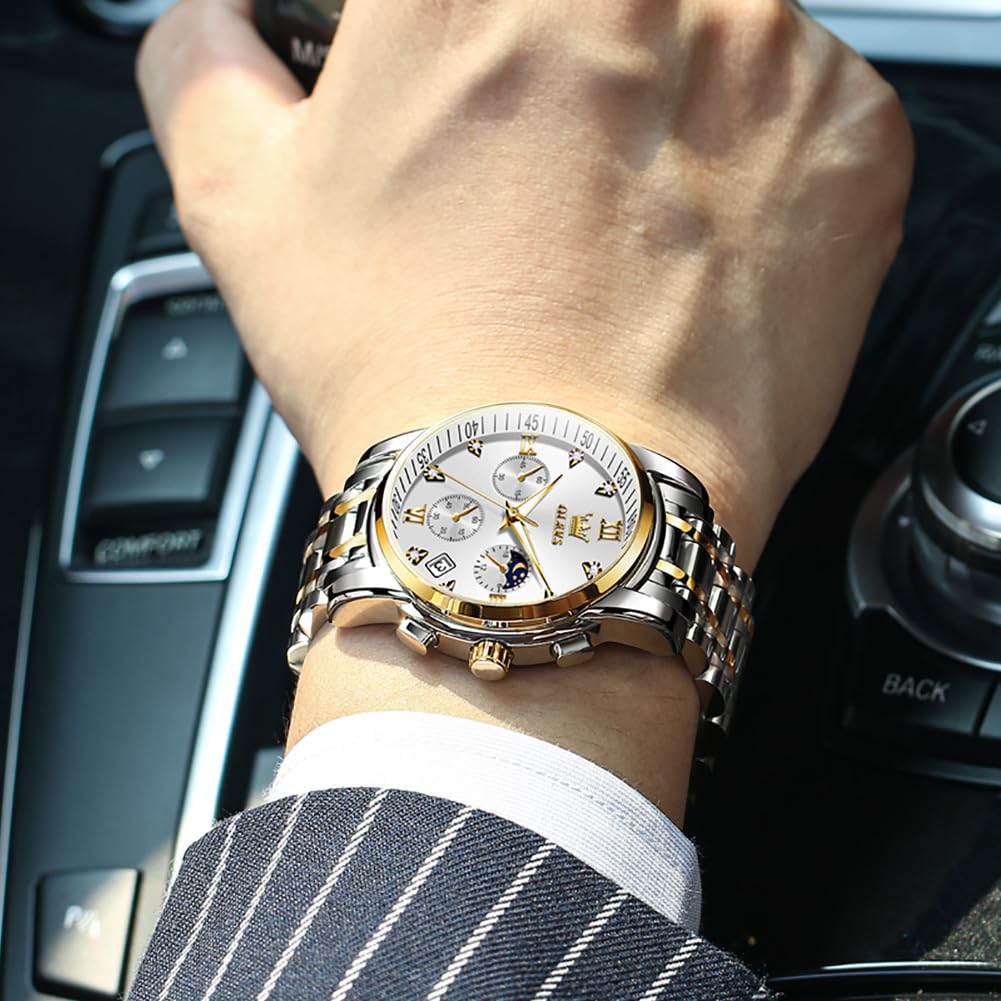 Foto 4 pulgar | Reloj De Pulsera Olevs Men Chronograph Moon Phase De Acero Inoxidable - Venta Internacional.