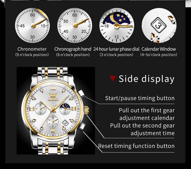 Foto 6 pulgar | Reloj De Pulsera Olevs Men Chronograph Moon Phase De Acero Inoxidable - Venta Internacional.