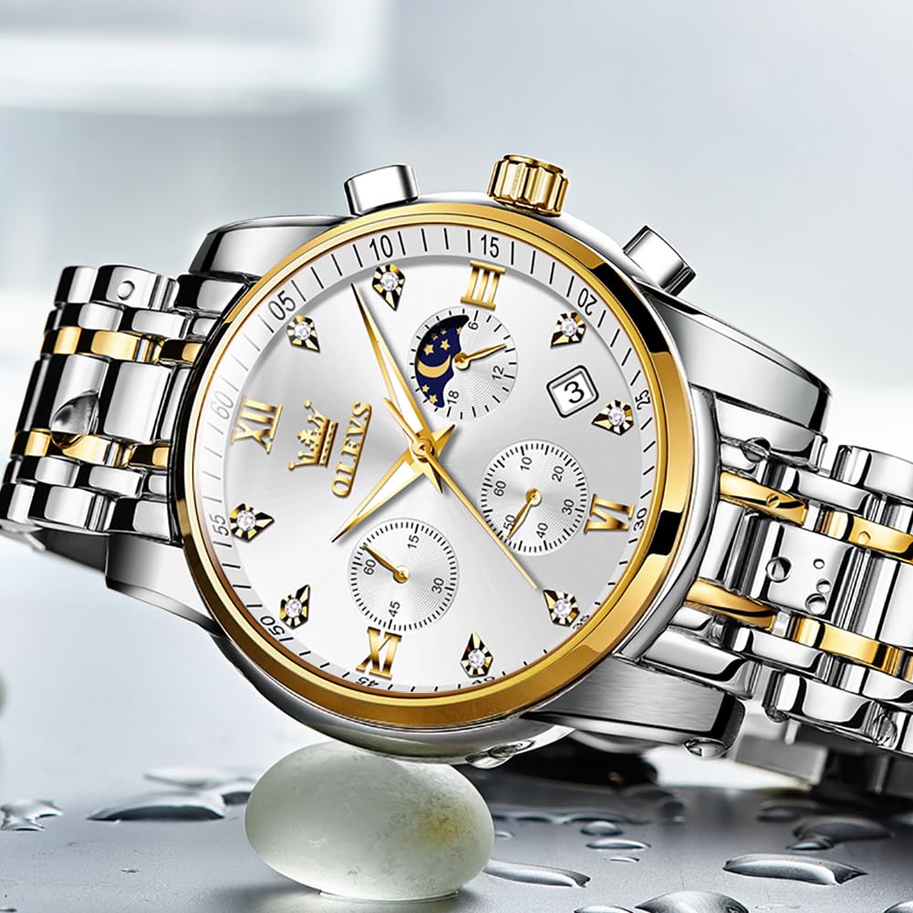 Foto 8 pulgar | Reloj De Pulsera Olevs Men Chronograph Moon Phase De Acero Inoxidable - Venta Internacional.