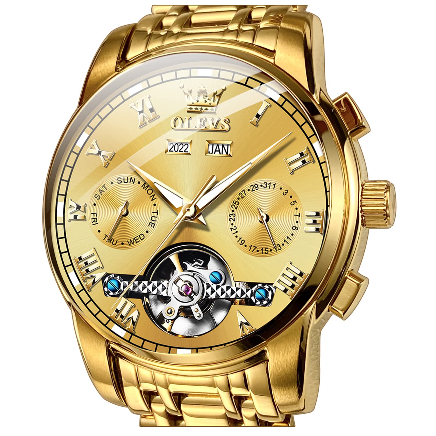 Reloj Olevs Self Winding Tourbillon Dorado De Acero Inoxidable Para Hombre - Venta Internacional.